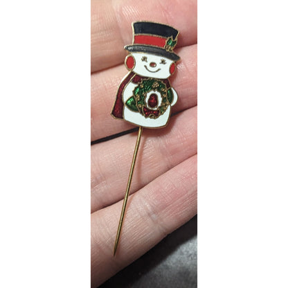 Vintage Gold And White Holiday Snowman Stick Pin