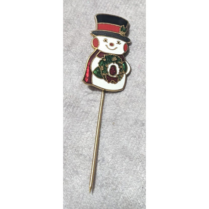 Vintage Gold And White Holiday Snowman Stick Pin