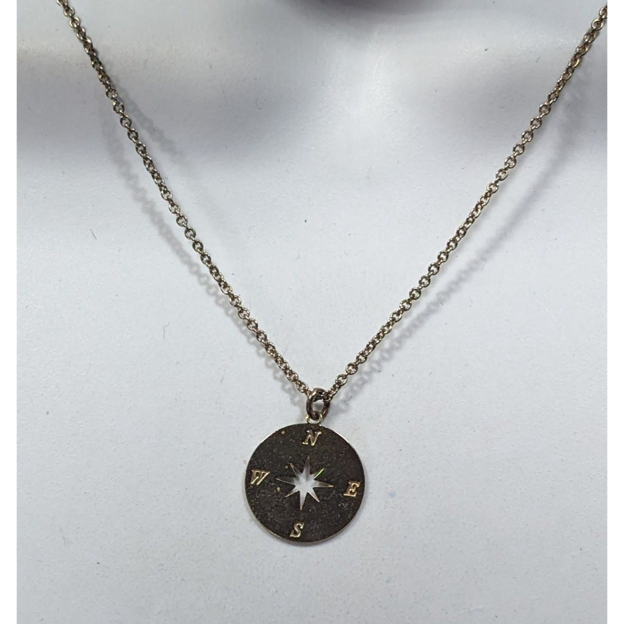 Minimalist Gold Tone Compass Pendant Necklace On Silver Tone Chain