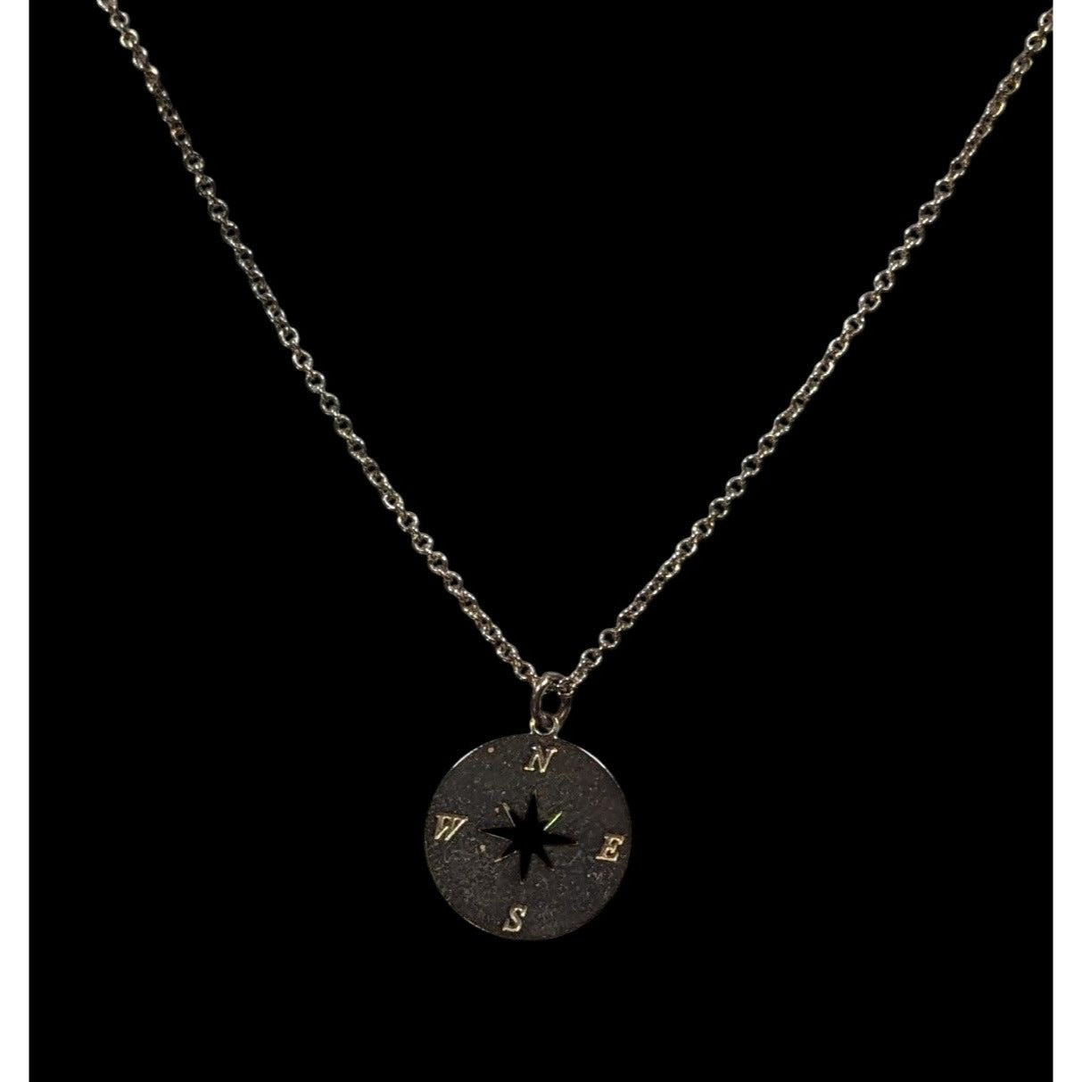 Minimalist Gold Tone Compass Pendant Necklace On Silver Tone Chain