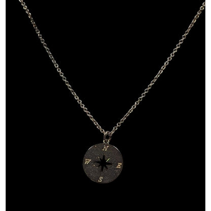 Minimalist Gold Tone Compass Pendant Necklace On Silver Tone Chain
