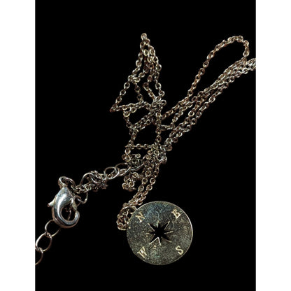 Minimalist Gold Tone Compass Pendant Necklace On Silver Tone Chain