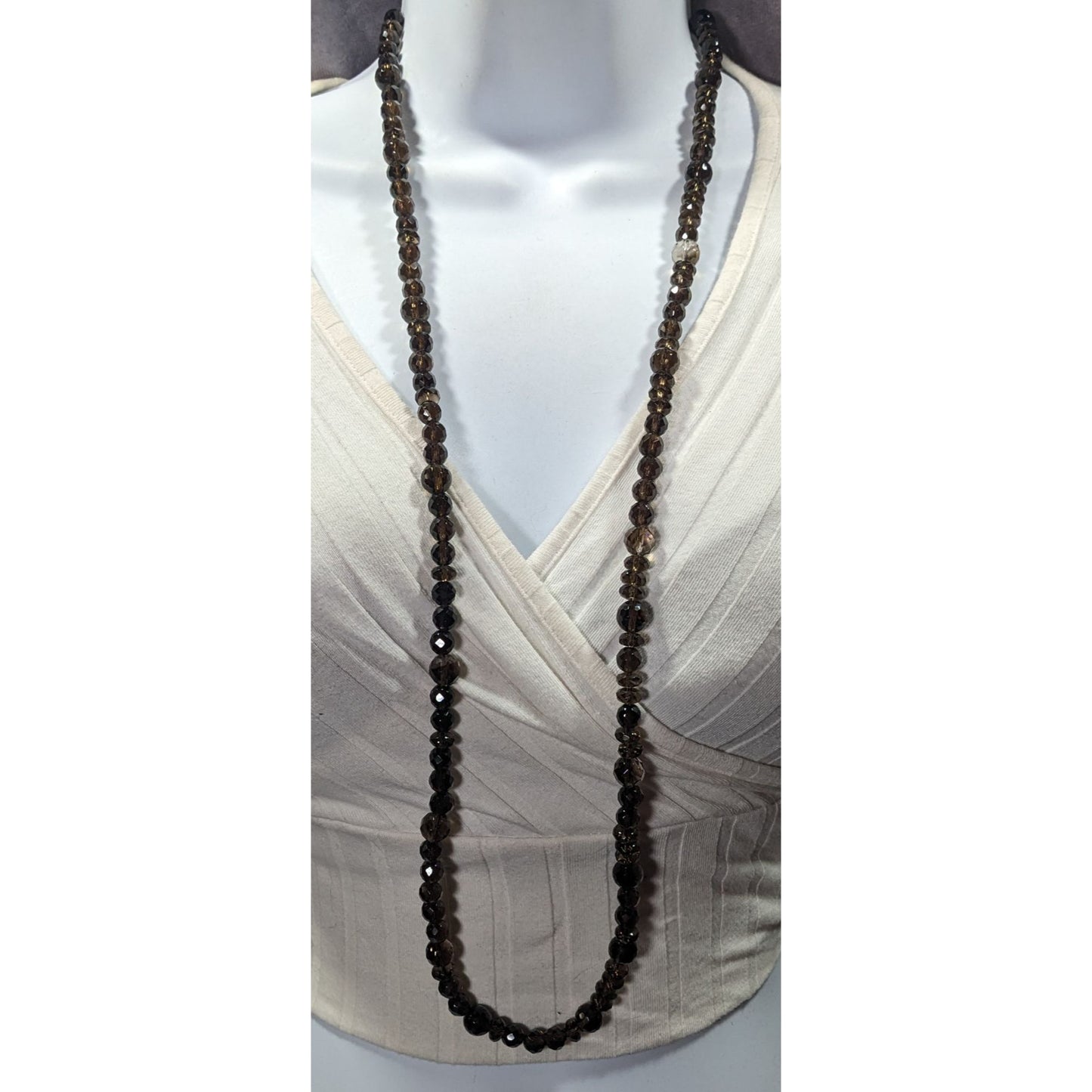 Vintage Glam Brown Faceted Crystal Glass Beaded Necklace