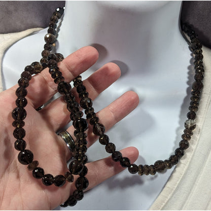 Vintage Glam Brown Faceted Crystal Glass Beaded Necklace