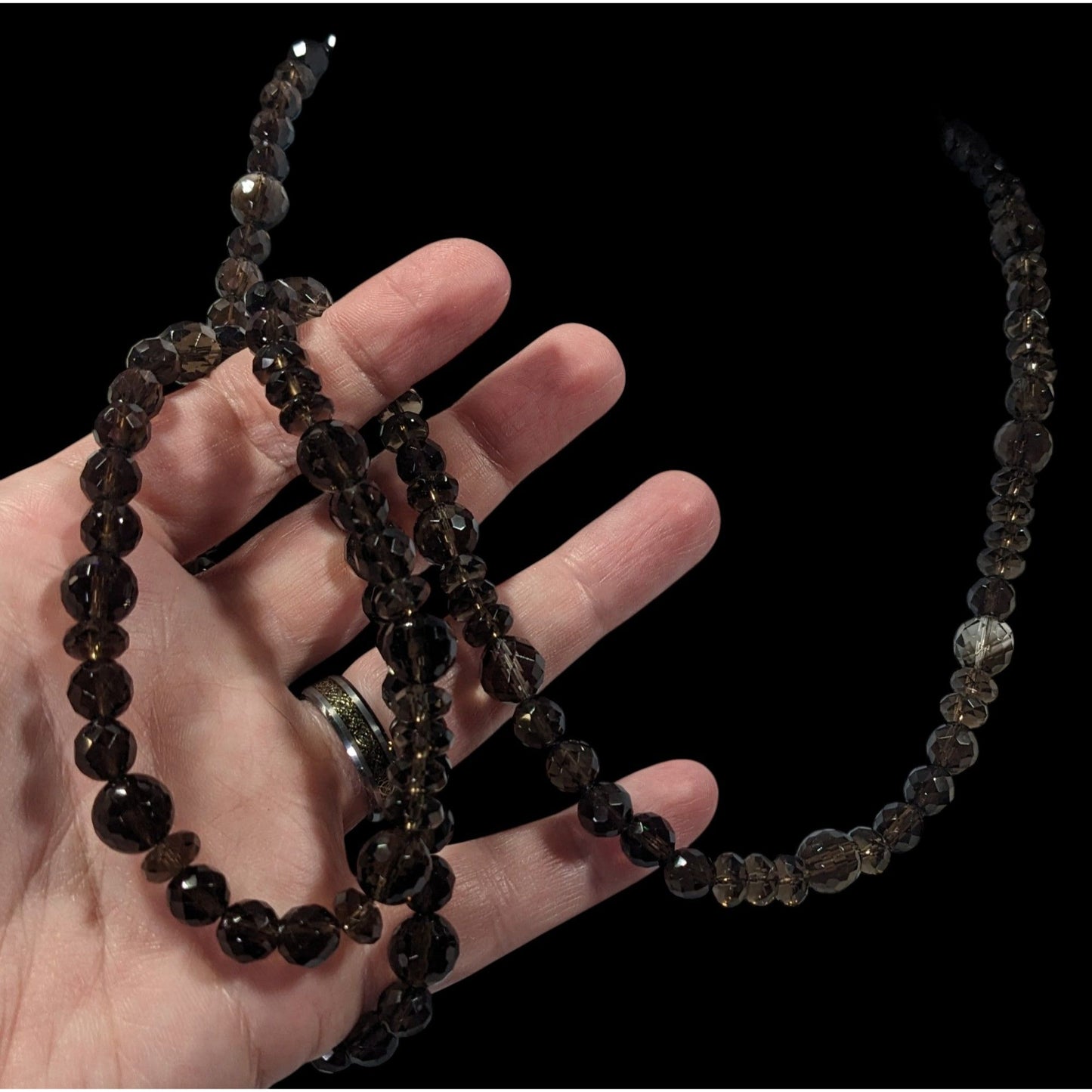 Vintage Glam Brown Faceted Crystal Glass Beaded Necklace