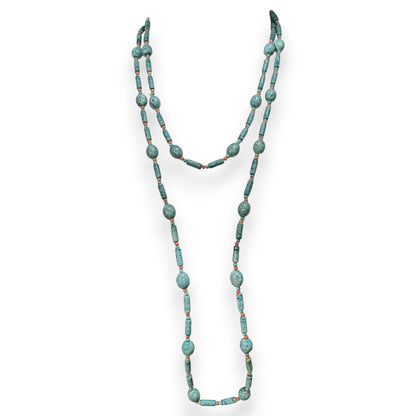 Boho Southwestern Faux Turquoise Orange Beaded Necklace 54 Inch