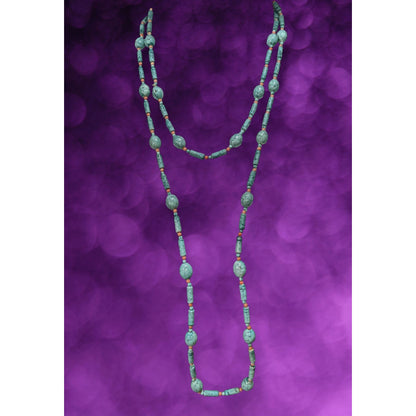 Boho Southwestern Faux Turquoise Orange Beaded Necklace 54 Inch