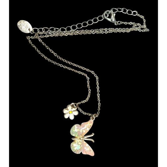 Y2K Fairycore Butterfly Enamel And Glitter Pendant Necklace