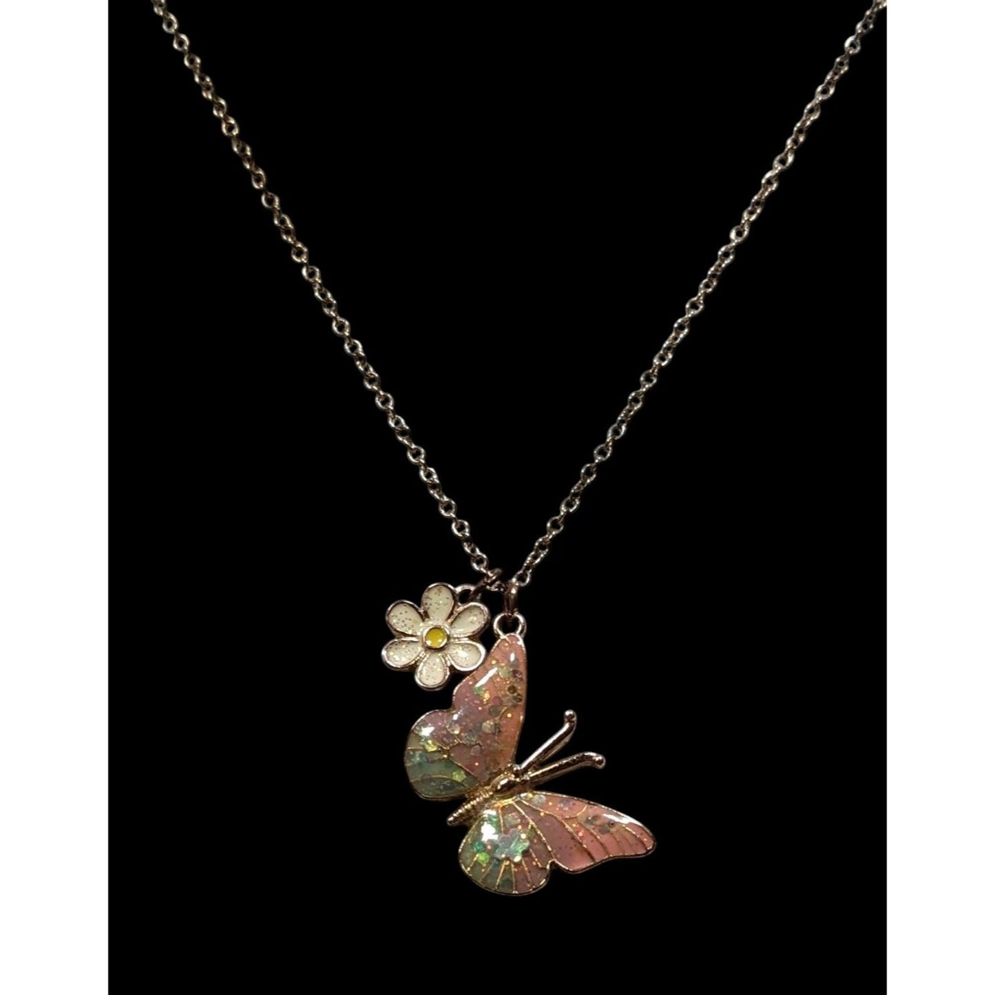 Y2K Fairycore Butterfly Enamel And Glitter Pendant Necklace