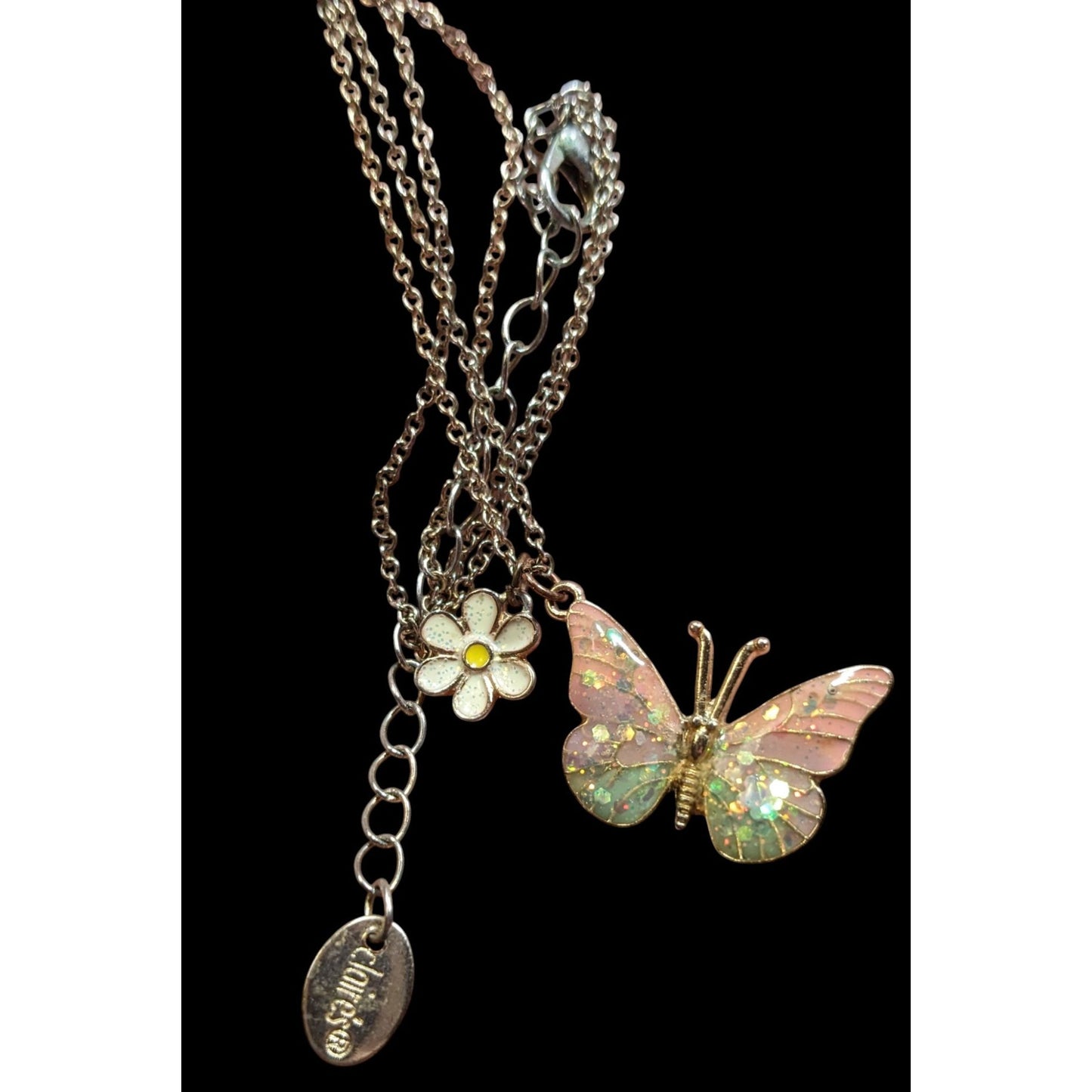 Y2K Fairycore Butterfly Enamel And Glitter Pendant Necklace