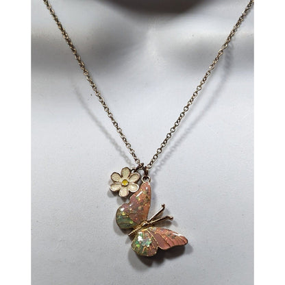 Y2K Fairycore Butterfly Enamel And Glitter Pendant Necklace