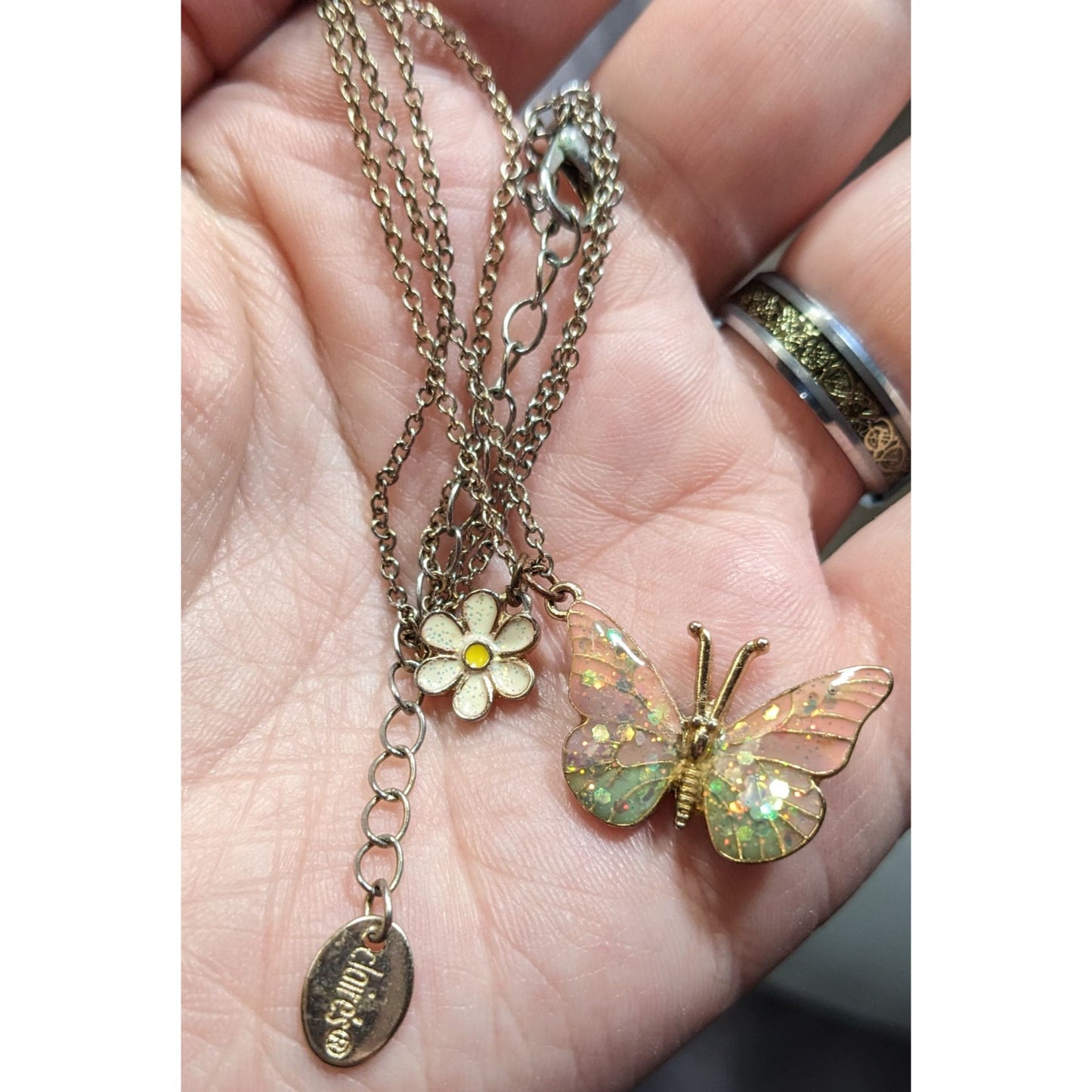 Y2K Fairycore Butterfly Enamel And Glitter Pendant Necklace