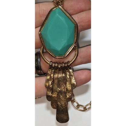 Alma & Co Marina Boho Turquoise Gold Tone Fringe Pendant Statement Necklace