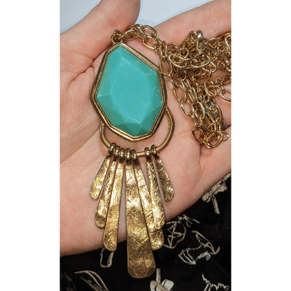 Alma & Co Marina Boho Turquoise Gold Tone Fringe Pendant Statement Necklace
