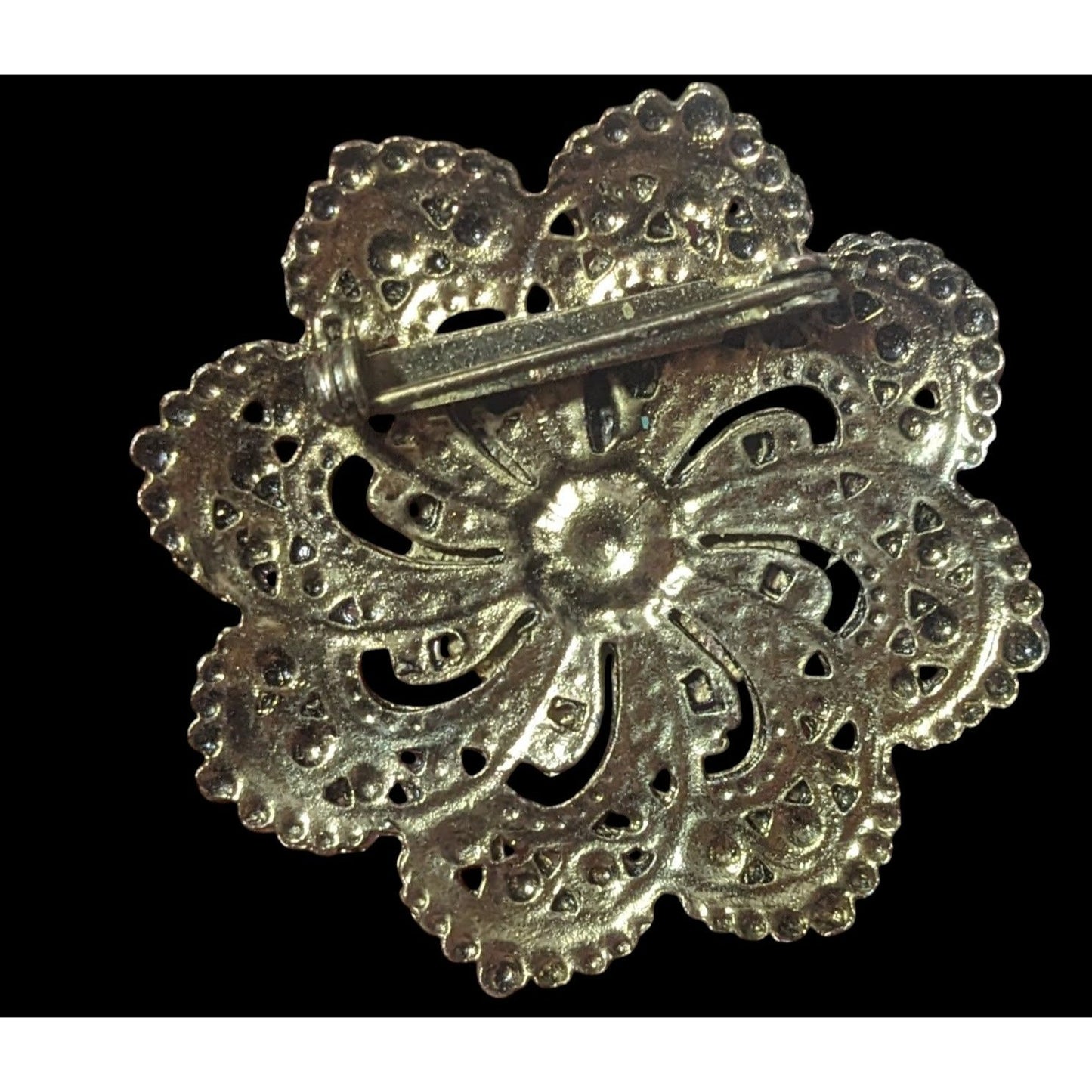 Vintage Floral Gold Tone Rhinestone Faux Pearl Brooch