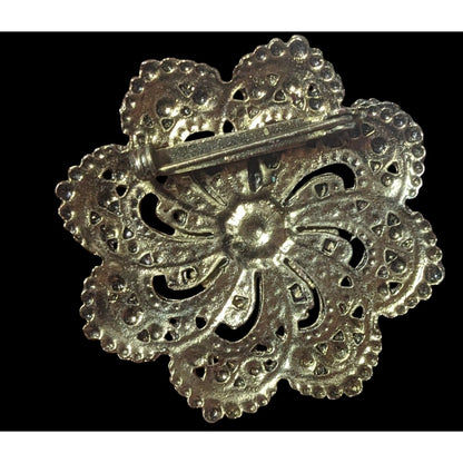 Vintage Floral Gold Tone Rhinestone Faux Pearl Brooch