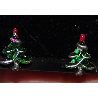 Glitter Christmas Tree Metal And Enamel Stud Earrings