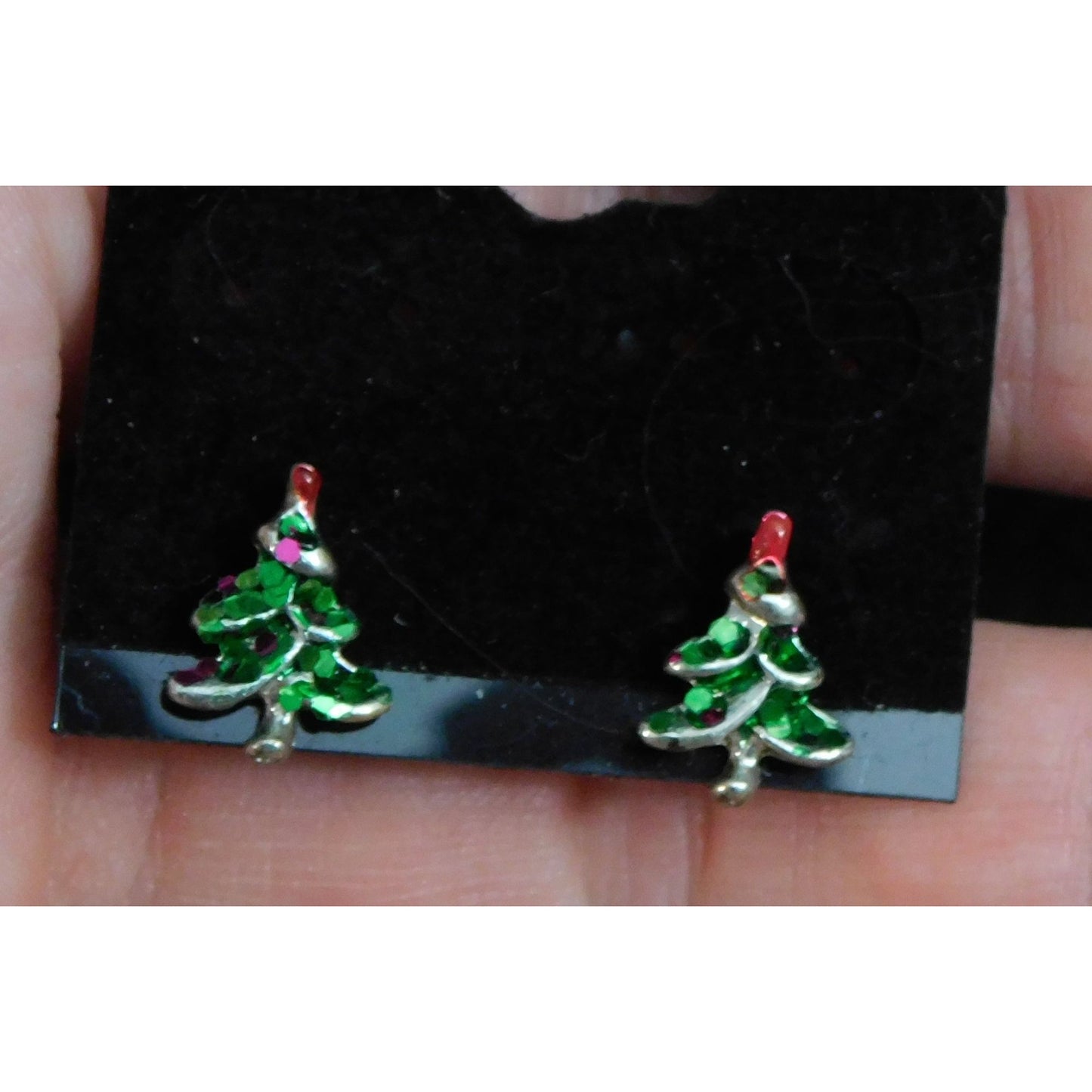 Glitter Christmas Tree Metal And Enamel Stud Earrings