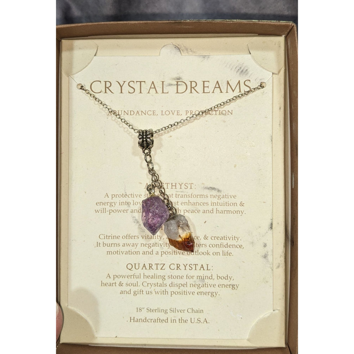 Crystal Dreams Witchy Sterling Silver Purple Crystal Necklace 18 Inch NIB