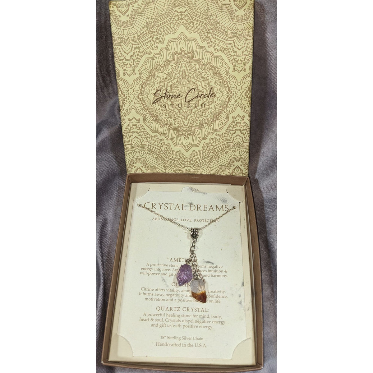 Crystal Dreams Witchy Sterling Silver Purple Crystal Necklace 18 Inch NIB