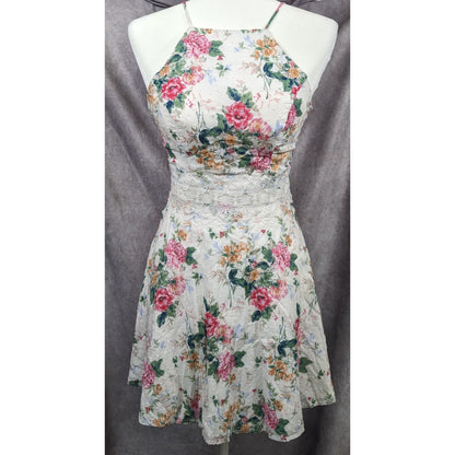 90s Style Floral Lace Waist Halter Dress by City Studio