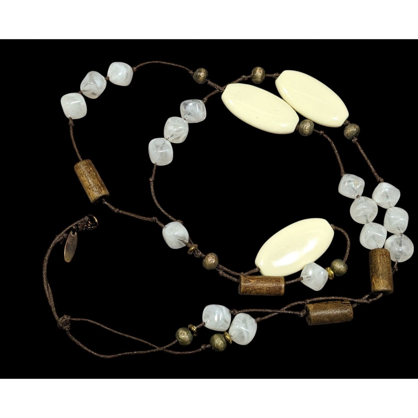 NY Hippie Bohemian Gemstone Wood And Acrylic Station Necklace