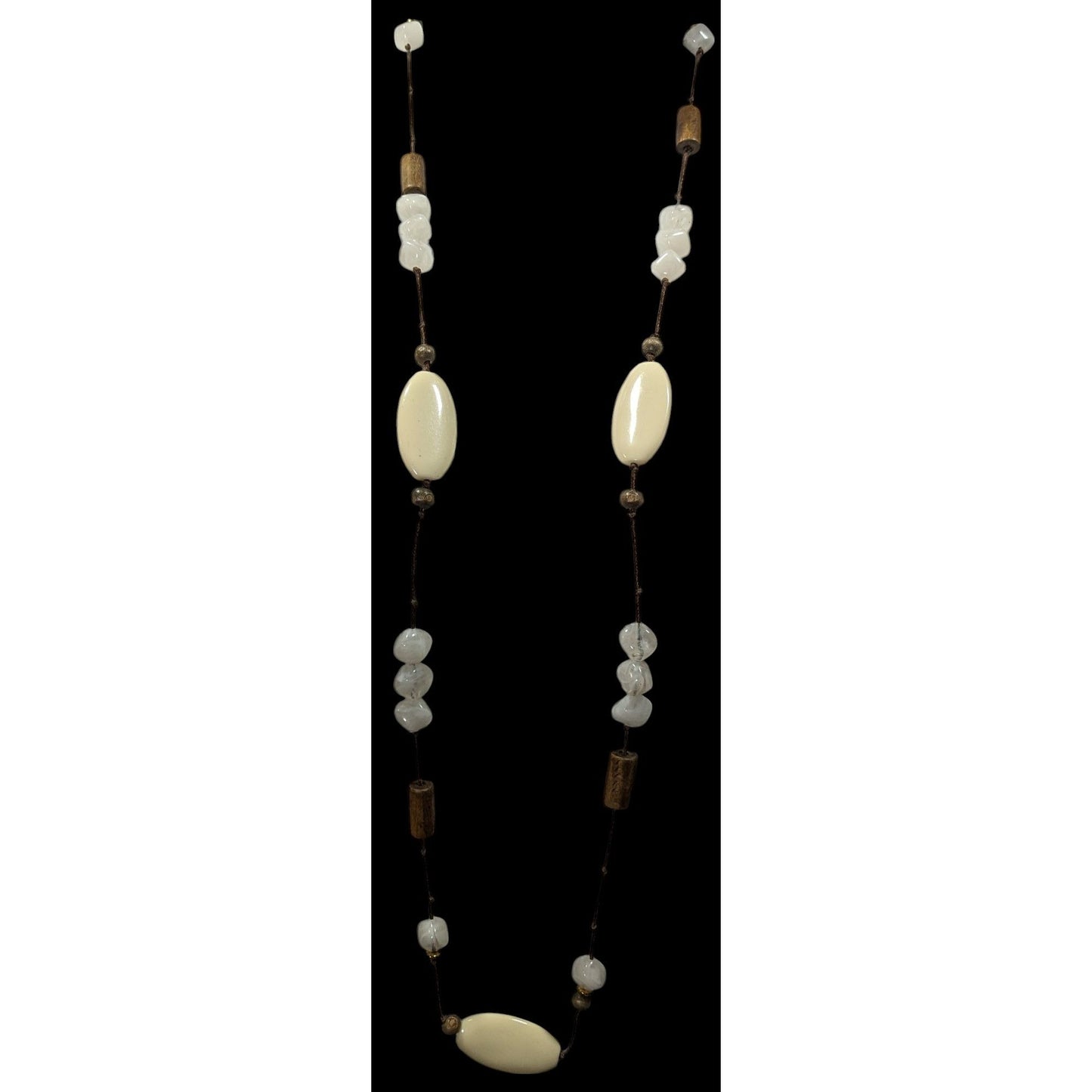 NY Hippie Bohemian Gemstone Wood And Acrylic Station Necklace