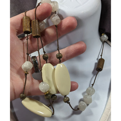 NY Hippie Bohemian Gemstone Wood And Acrylic Station Necklace