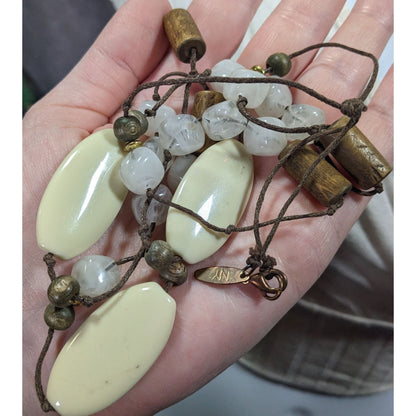 NY Hippie Bohemian Gemstone Wood And Acrylic Station Necklace
