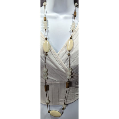 NY Hippie Bohemian Gemstone Wood And Acrylic Station Necklace