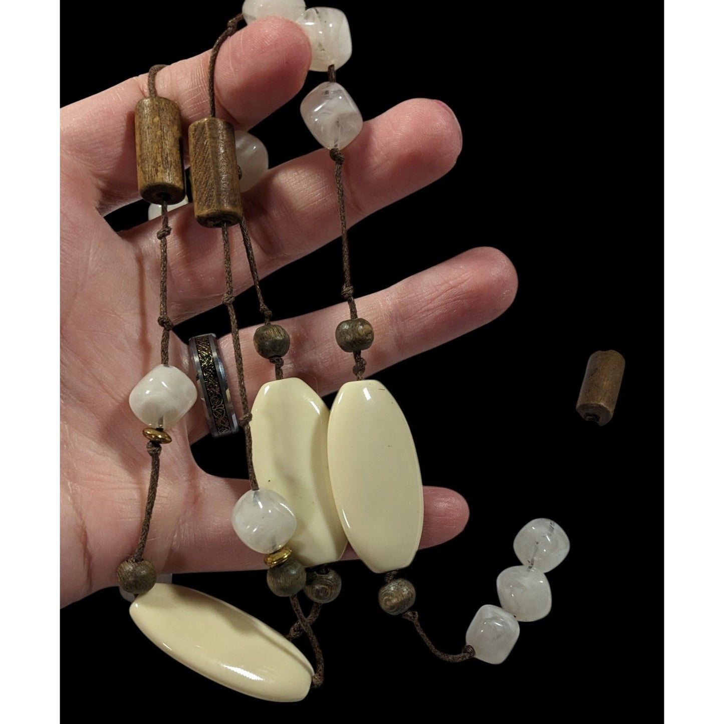 NY Hippie Bohemian Gemstone Wood And Acrylic Station Necklace