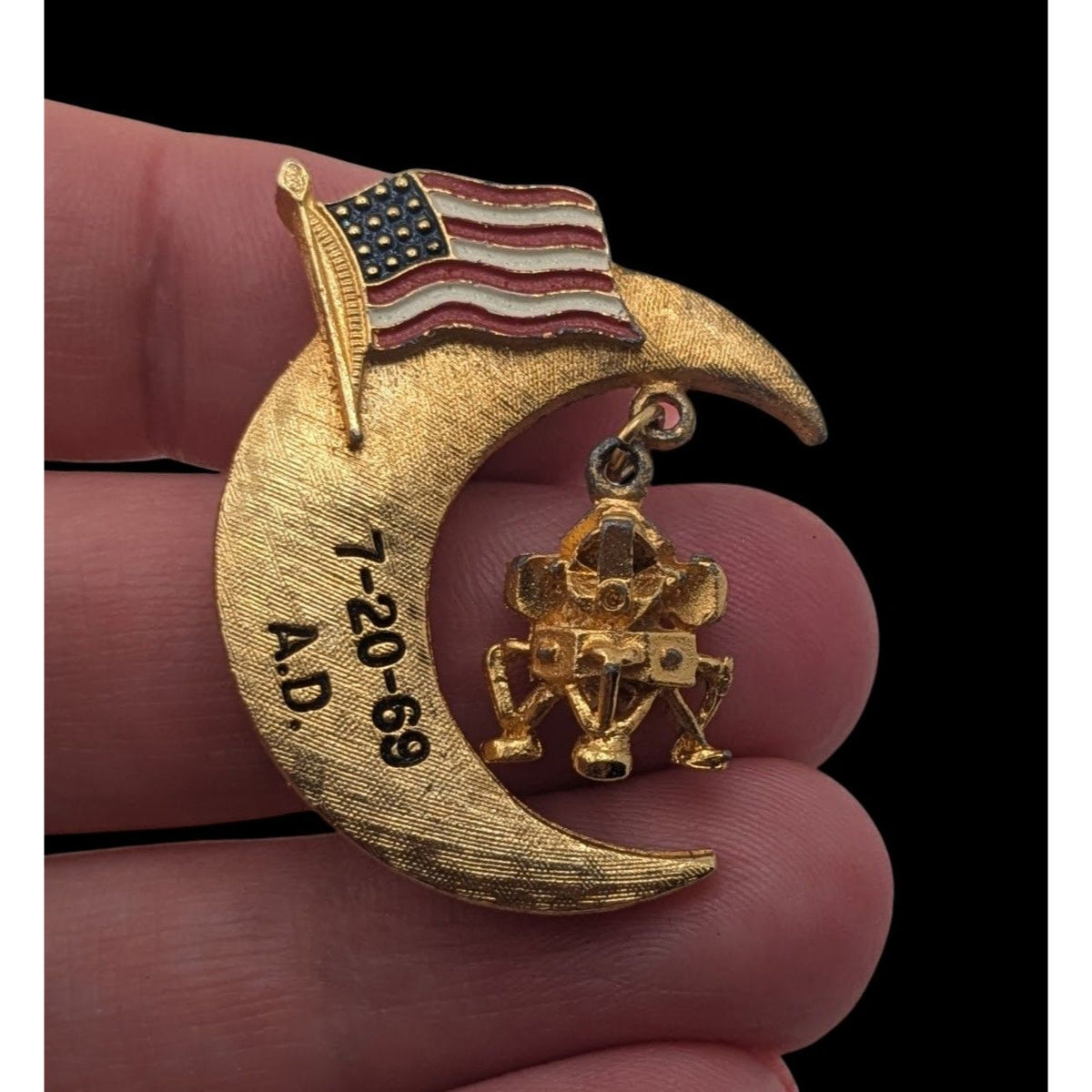 Vintage Space Age Americana Apollo 11 Moon Landing 1969 Dangle Brooch