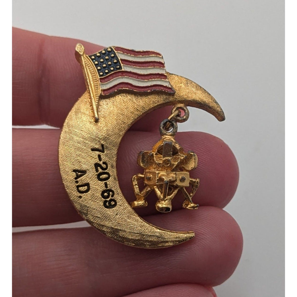 Vintage Space Age Americana Apollo 11 Moon Landing 1969 Dangle Brooch