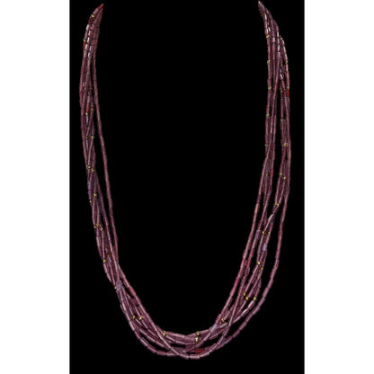 Vintage Bohemian Multistrand Purple Beaded Necklace With Gold Tone Accents