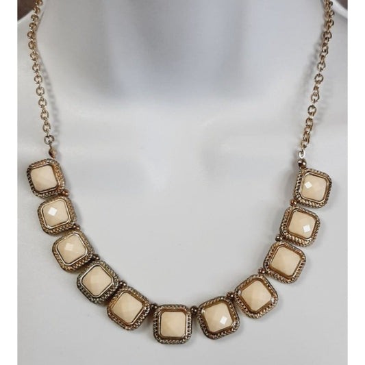 Geometric Square Beige Charm Necklace