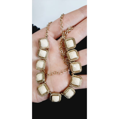 Geometric Square Beige Charm Necklace