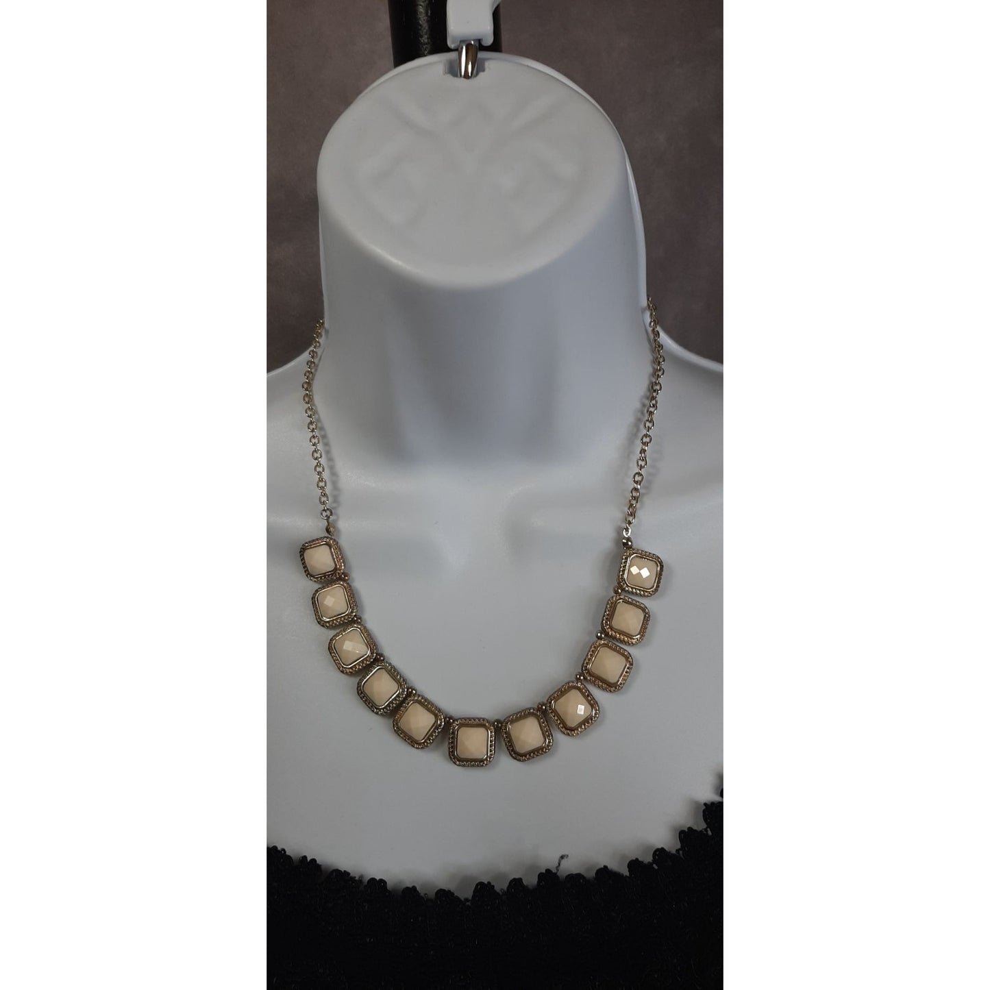 Geometric Square Beige Charm Necklace
