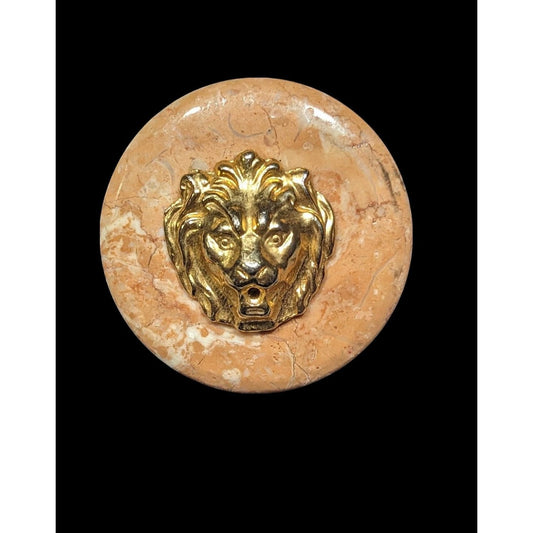 Vintage Stone With Gold Tone Lion Head Brooch