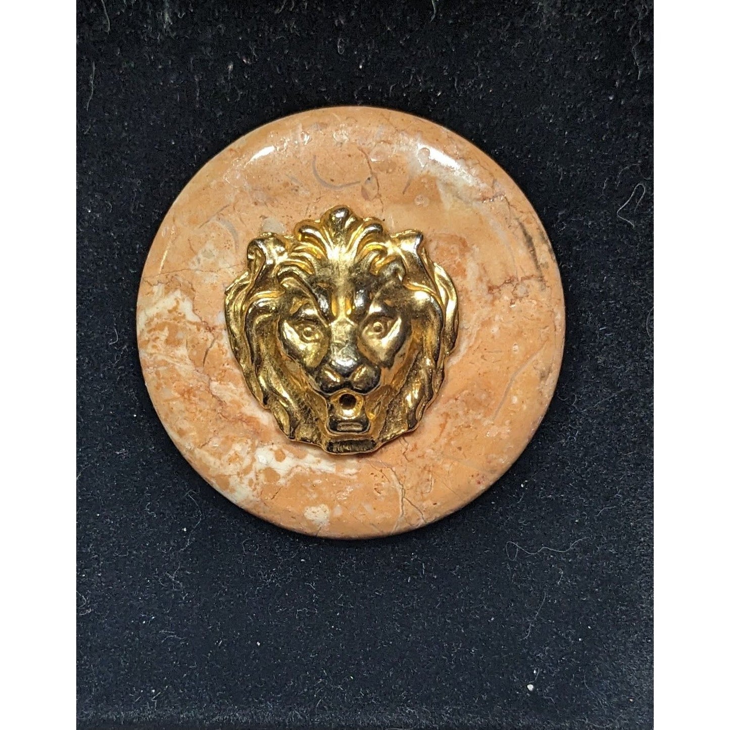 Vintage Stone With Gold Tone Lion Head Brooch