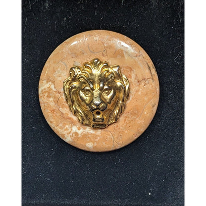 Vintage Stone With Gold Tone Lion Head Brooch