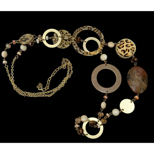 80s Style Leopard Print Mixed Media Statement Necklace