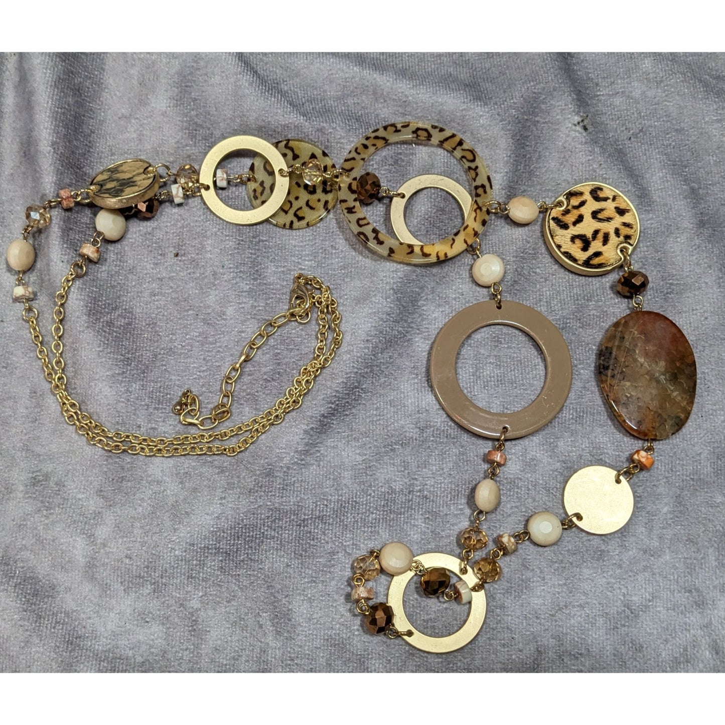 80s Style Leopard Print Mixed Media Statement Necklace