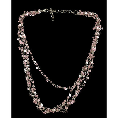 Fairycore Pink Sequin Layered Necklace On Silver Tone Chain