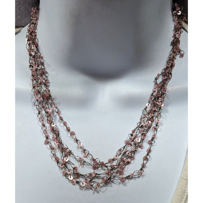 Fairycore Pink Sequin Layered Necklace On Silver Tone Chain