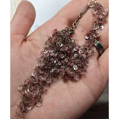 Fairycore Pink Sequin Layered Necklace On Silver Tone Chain
