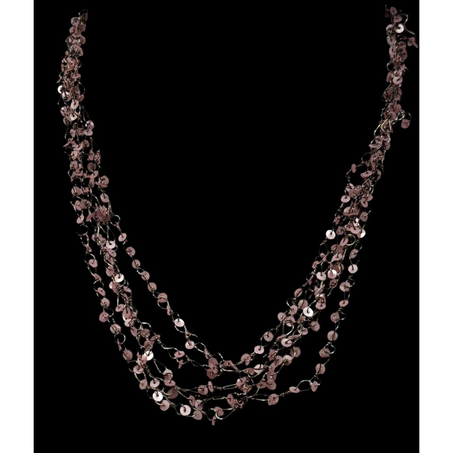 Fairycore Pink Sequin Layered Necklace On Silver Tone Chain