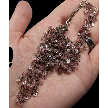 Fairycore Pink Sequin Layered Necklace On Silver Tone Chain