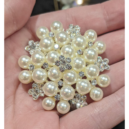 Vintage Glam Faux Pearl Rhinestone Brooch
