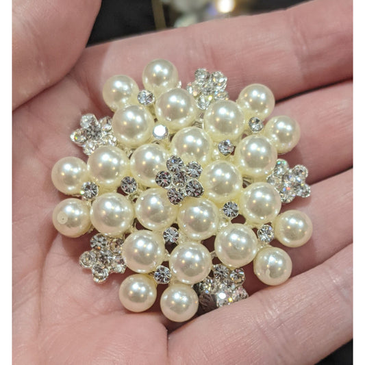 Vintage Glam Faux Pearl Rhinestone Brooch