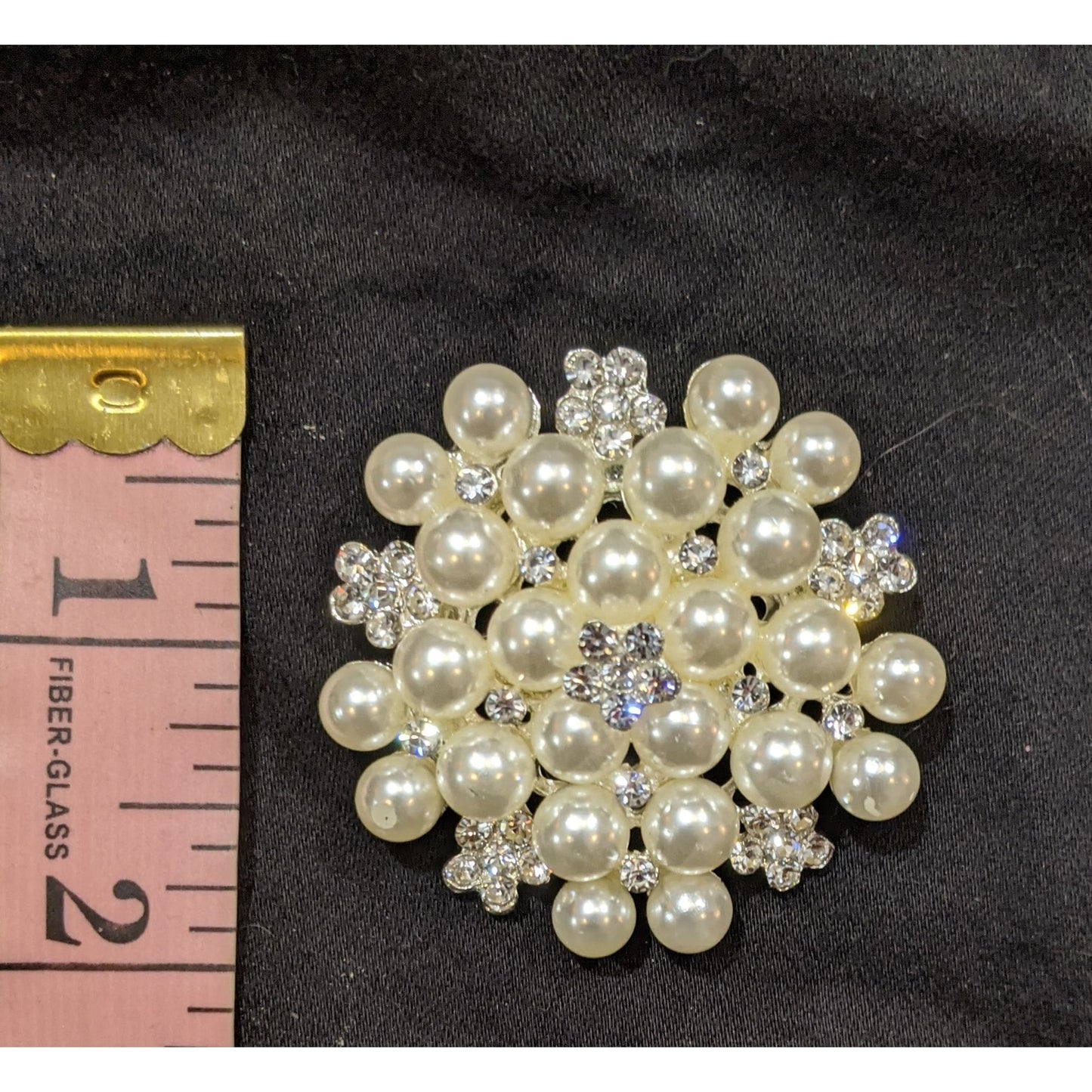 Vintage Glam Faux Pearl Rhinestone Brooch